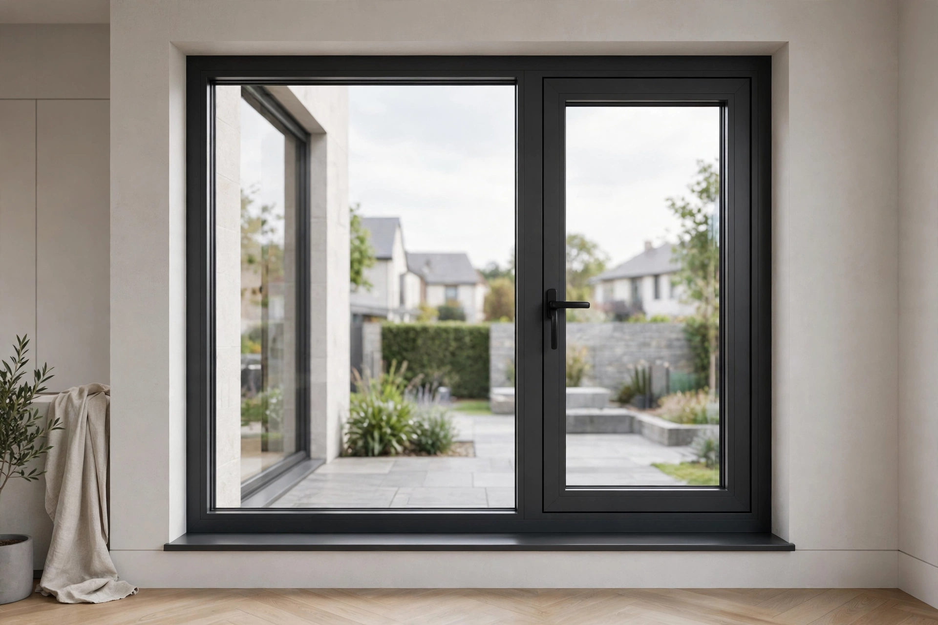 Black aluminium casement window detail