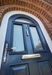 Close-up of composite door locking system