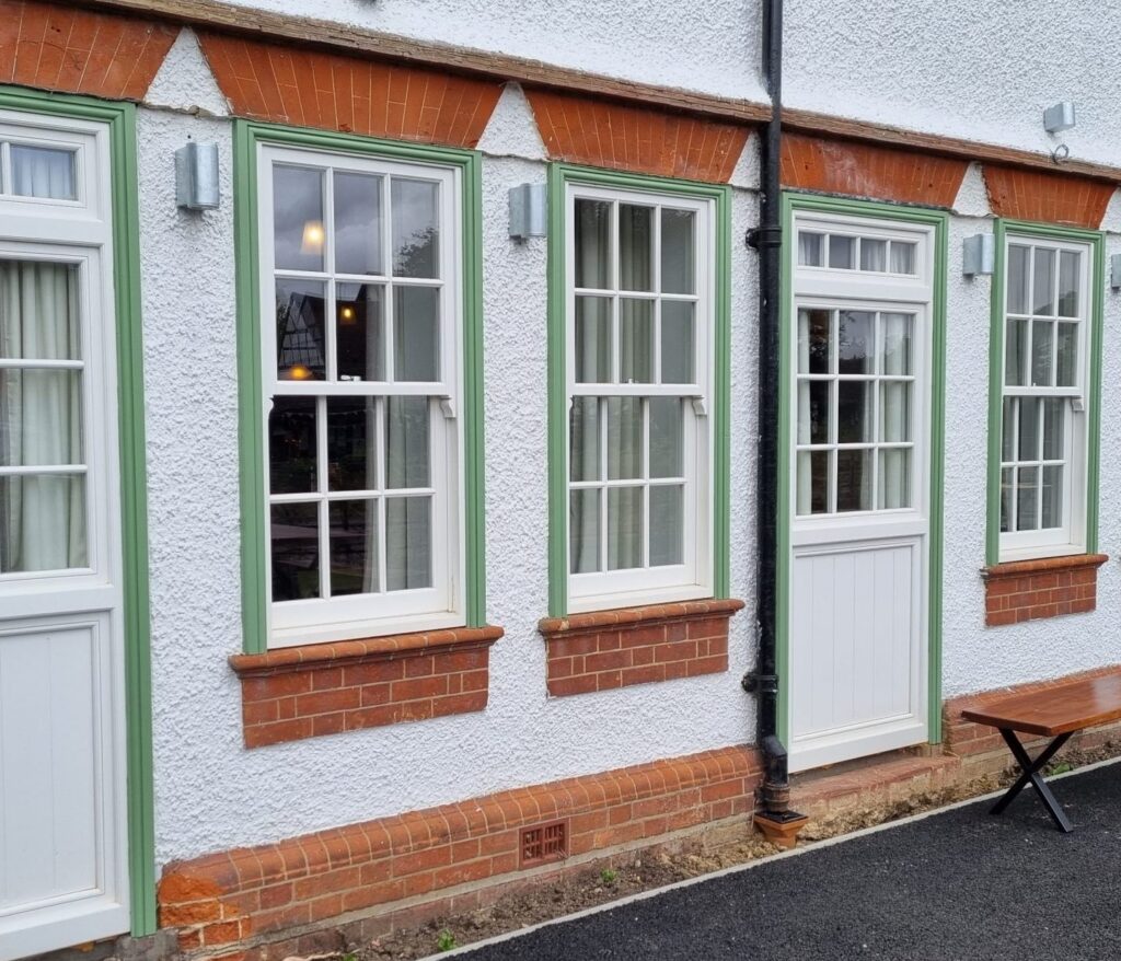 Casement windows in a home exterior