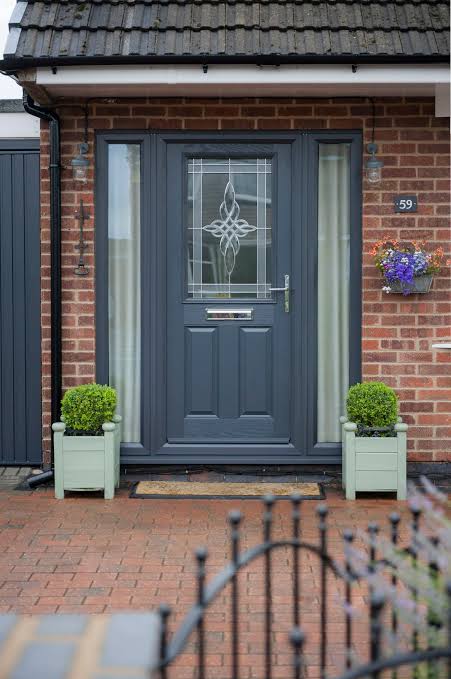 Anthracite composite front door entrance with side panel secure home