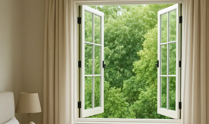 Casement windows bedroom bathroom interior