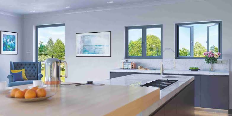 Casement windows kitchen living room interior