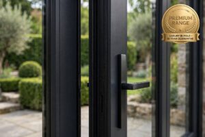 Black aluminium casement window detail