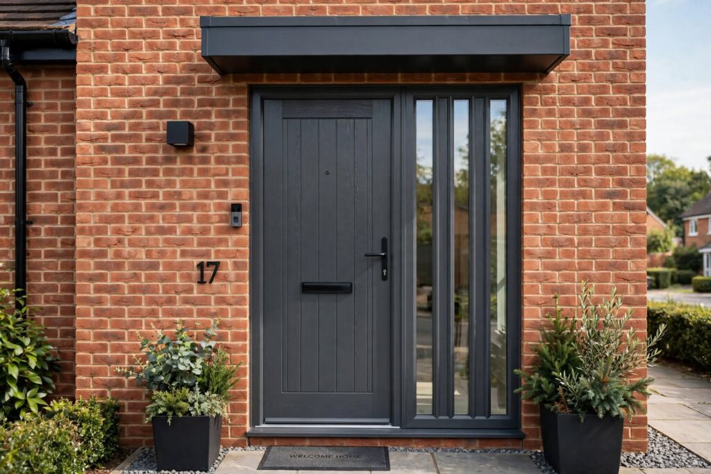 White uPVC casement window in brick home